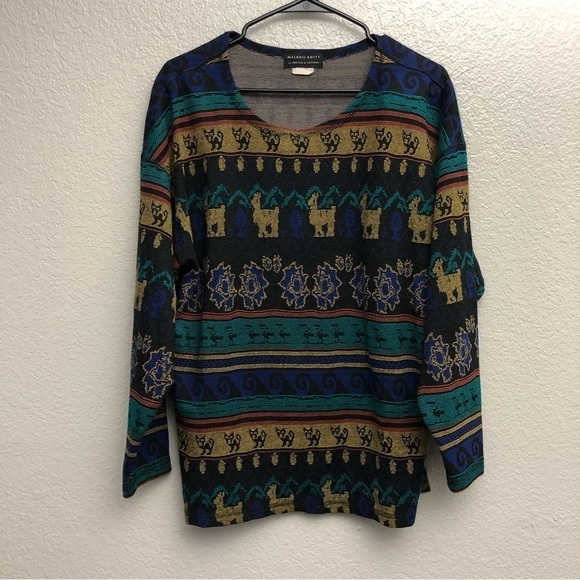 Melrose Knits Men’s‎ Vintage Llama Floral Water Waves Tunic ~Large - Picture 1 of 4